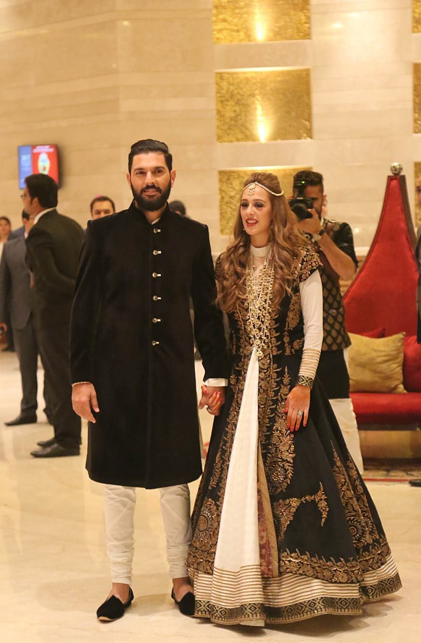 Indian cricketer Yuvraj Sing and Hazel Keech a British−Mauritian model  turned actress after Pre-Wedding ceremony at hotel in Chandigarh IT park on Tuesday, November 29 2016. Express photo by Jaipal Singh