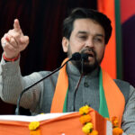 Union Minister of State for Finance, Anurag Singh Thakur speaks during an election campaign