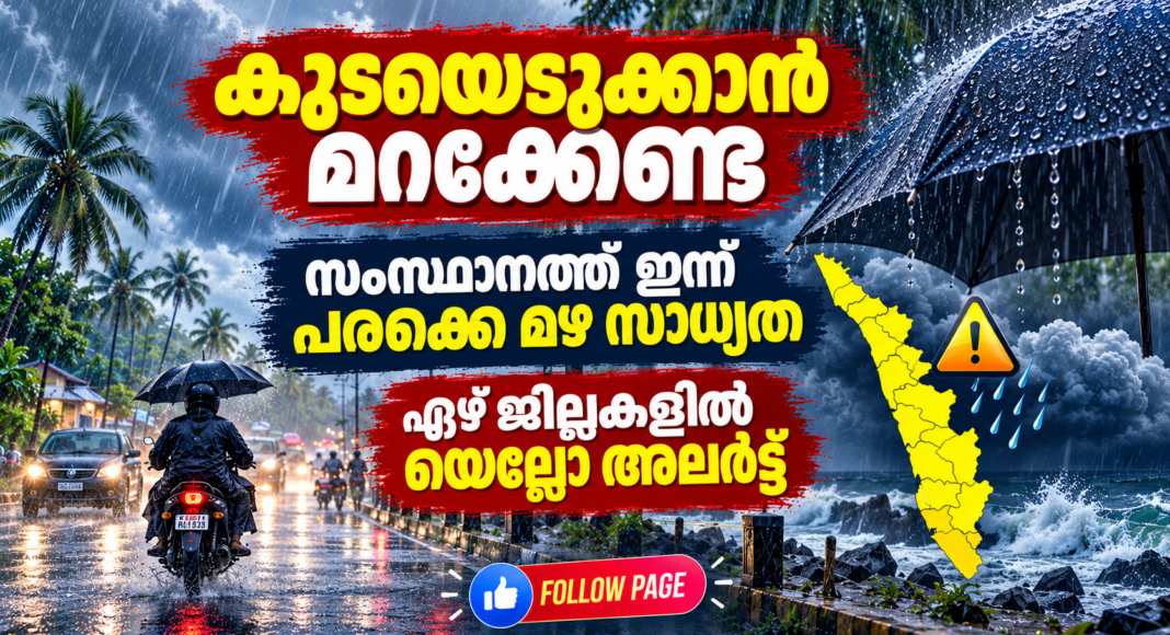 ഇന്ന് മഴ പെയ്തേക്കും. ഏഴ് ജില്ലകളില് യെല്ലോ അലേര്ട്ട്
